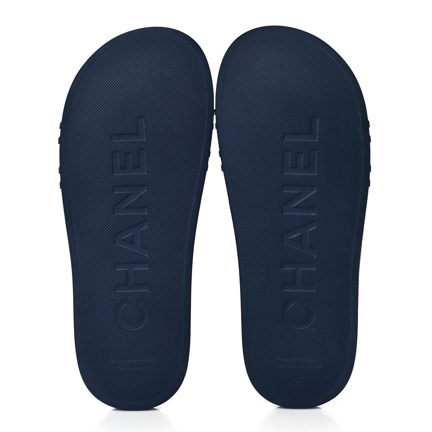 Chanel Rubber CC Flat Slide Sandals 36 Navy Gold 5 of 9