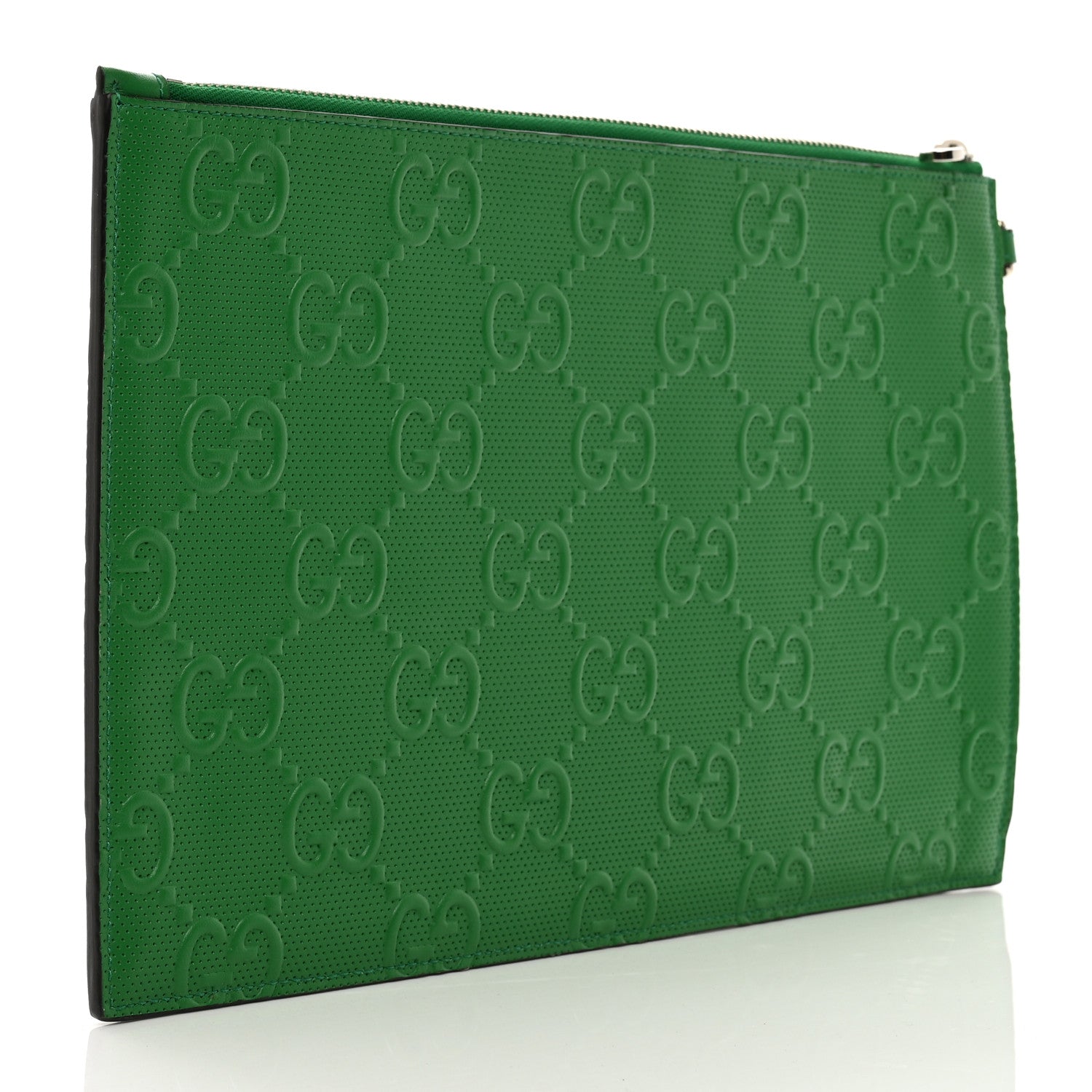 Gucci Calfskin GG Tennis Embossed Wristlet Pouch New Shamarock 3 of 7