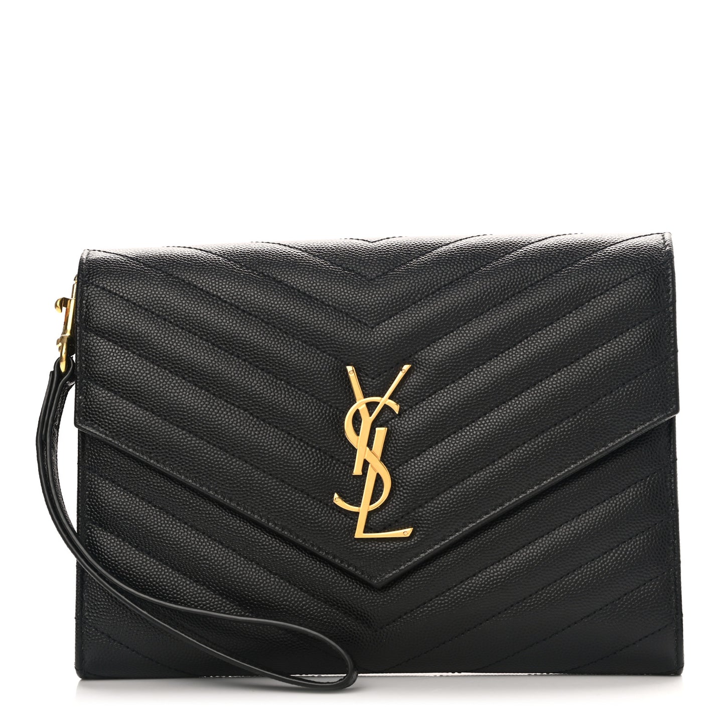 Grain De Poudre Matelasse Chevron Monogram Envelope Clutch Black