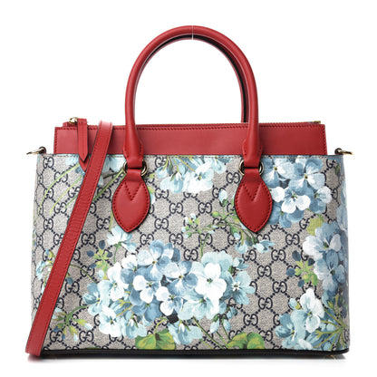Gucci GG Supreme Monogram Blooms Medium Zip Top Tote Beige Blue Navy Hibiscus Red 1 of 10