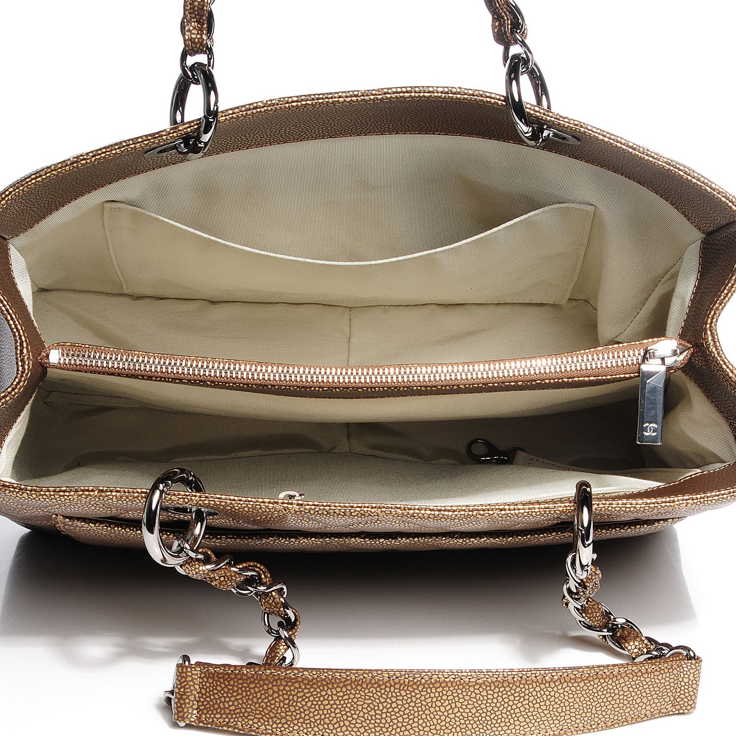 Chanel Metallic Caviar Grand Shopping Tote GST Khaki 8 of 9
