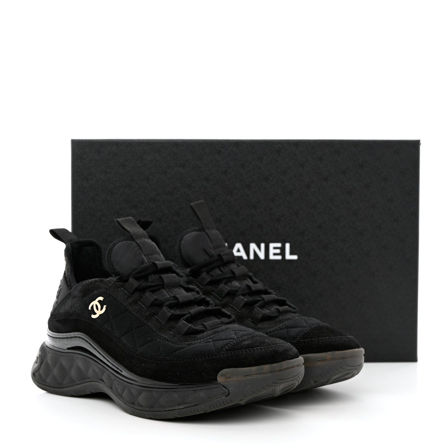 Nylon Suede Calfskin CC Sneakers 38 Black