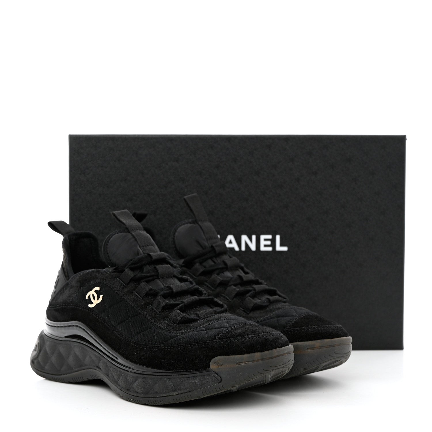 Chanel Nylon Suede Calfskin CC Sneakers 38 Black 9 of 9