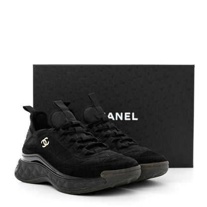 Chanel Nylon Suede Calfskin CC Sneakers 38 Black 9 of 9