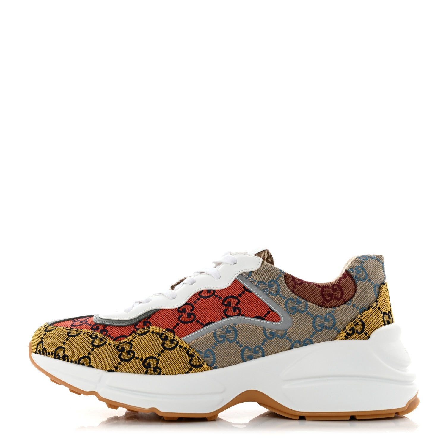 Gucci Monogram Multicolor Mens Rhyton Sneakers 8.5 Yellow Blue Great White Tabasco 1 of 8