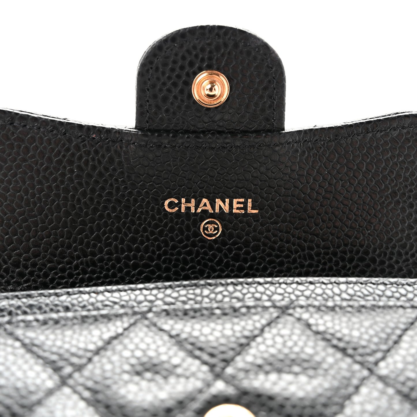 Caviar Quilted Flap Card Holder Wallet Black