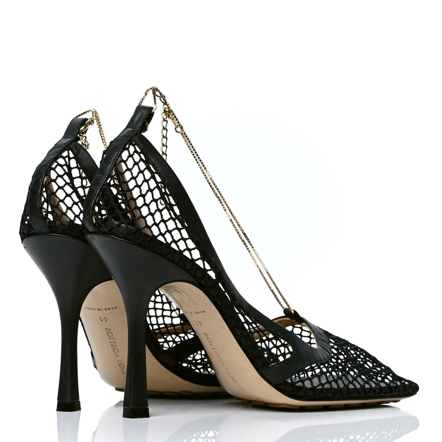 Bottega Veneta Mesh Calfskin Chain Stretch Pumps 41 Black 3 of 5