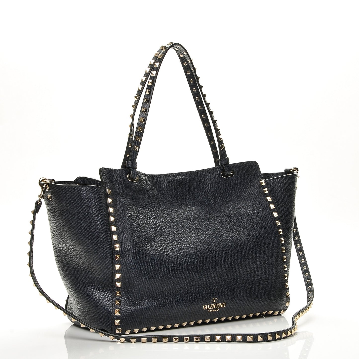 Pebbled Calfskin Medium Rockstud Tote Deep Denim