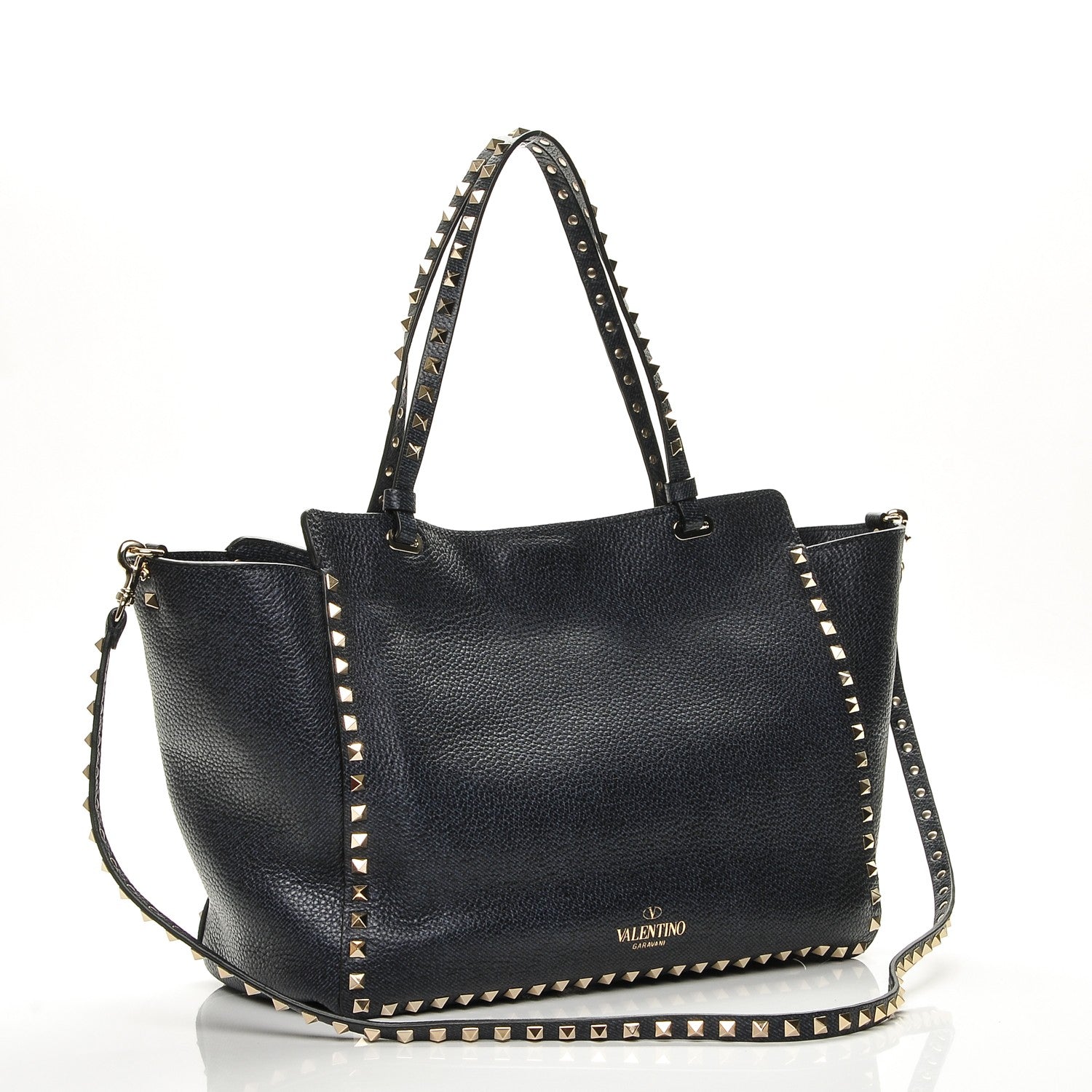 Valentino Garavani Pebbled Calfskin Medium Rockstud Tote Deep Denim 3 of 6