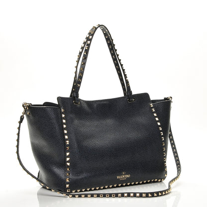Valentino Garavani Pebbled Calfskin Medium Rockstud Tote Deep Denim 3 of 6