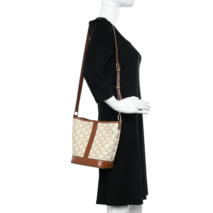 Celine Triomphe Canvas Calfskin Small Bucket Bag White 2 of 12