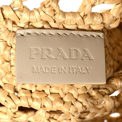 Prada Yarn Raffia Effect Crochet Logo Embroidered Tote Bag Naturale 6 of 9