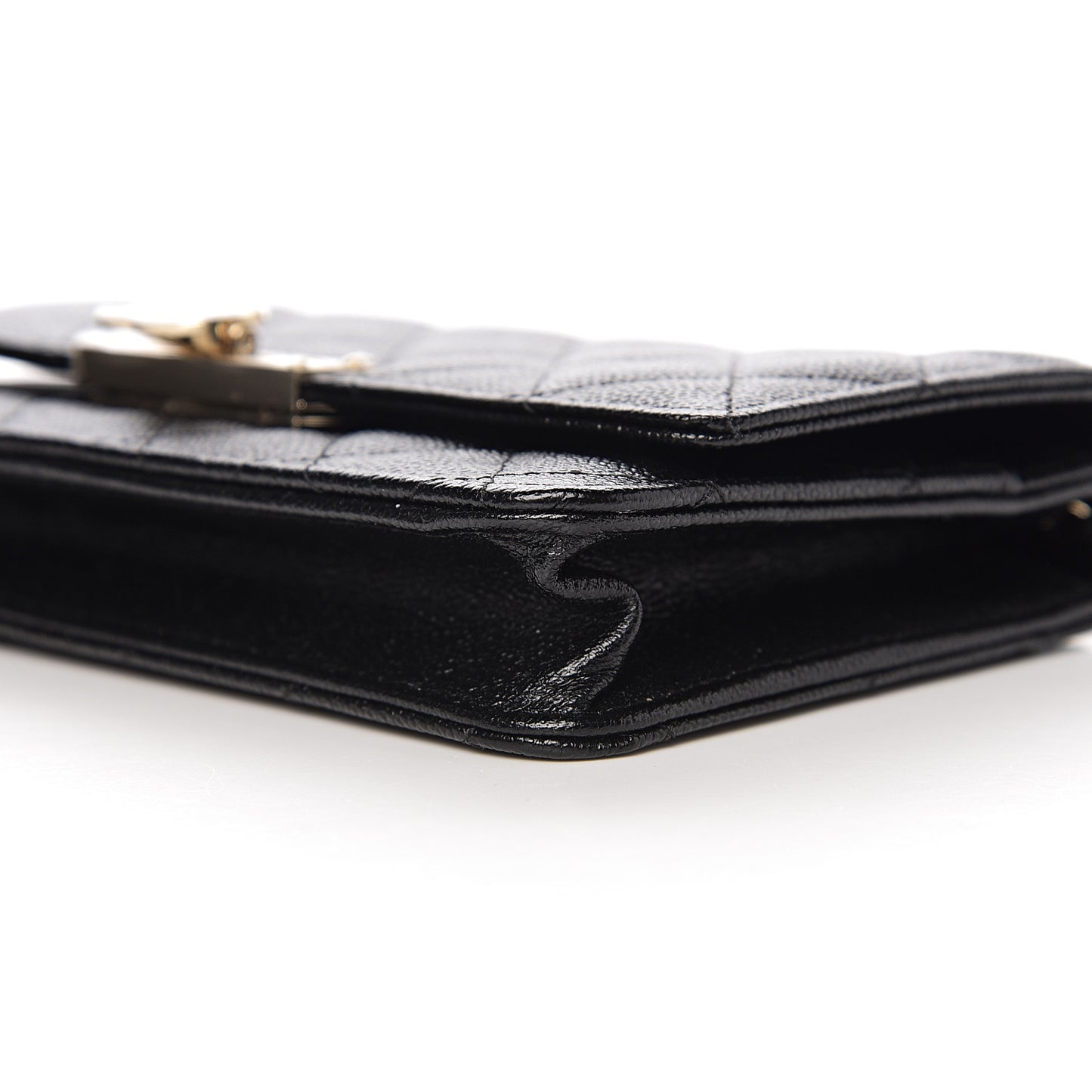 Caviar Quilted Golden Class Wallet On Chain WOC Black