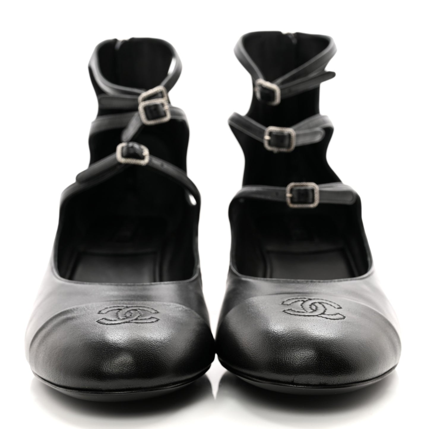 Lambskin Cap Toe CC Mary Jane Short Boots 41 Black