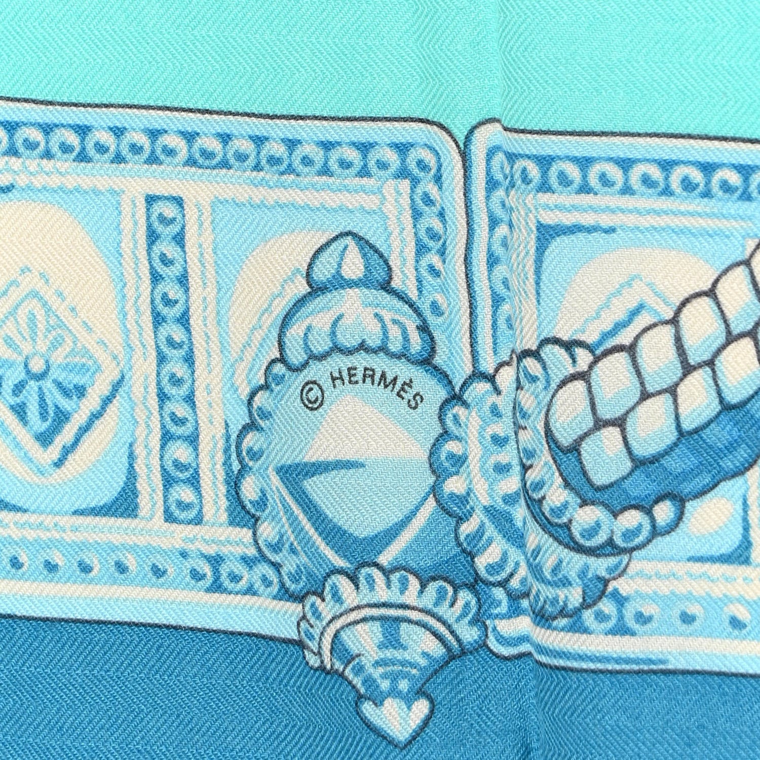 Hermes Cashmere Silk Ceintures et Liens Shawl 140 Aqua Violet Turquoise 3 of 5