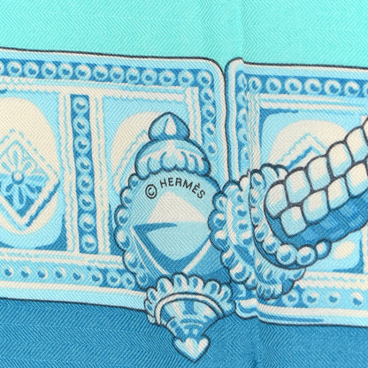 Hermes Cashmere Silk Ceintures et Liens Shawl 140 Aqua Violet Turquoise 3 of 5