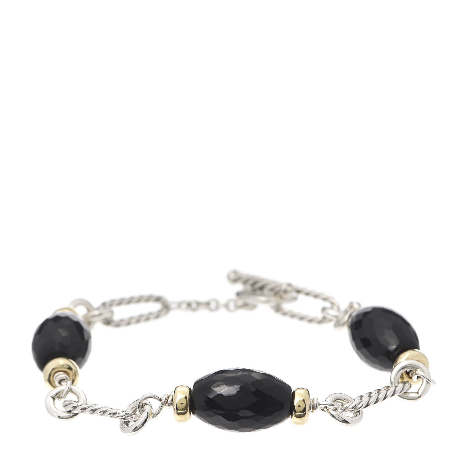 David Yurman Sterling Silver 18K Yellow Gold Black Onyx Figaro Bracelet 1 of 4