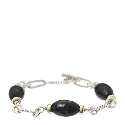 David Yurman Sterling Silver 18K Yellow Gold Black Onyx Figaro Bracelet 1 of 4