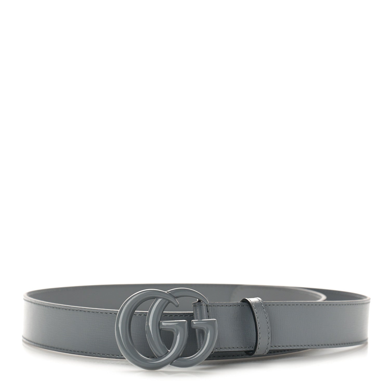 Gucci Azalea Calfskin Enamel Monochrome Double G 30mm Belt 85 34 Deep Grey 1 of 3
