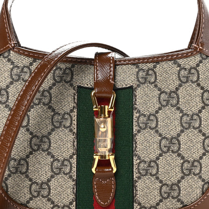 Gucci GG Supreme Monogram Azalea Calfskin Web Mini Jackie 1961 Hobo Beige Ebony Brown Sugar 8 of 10