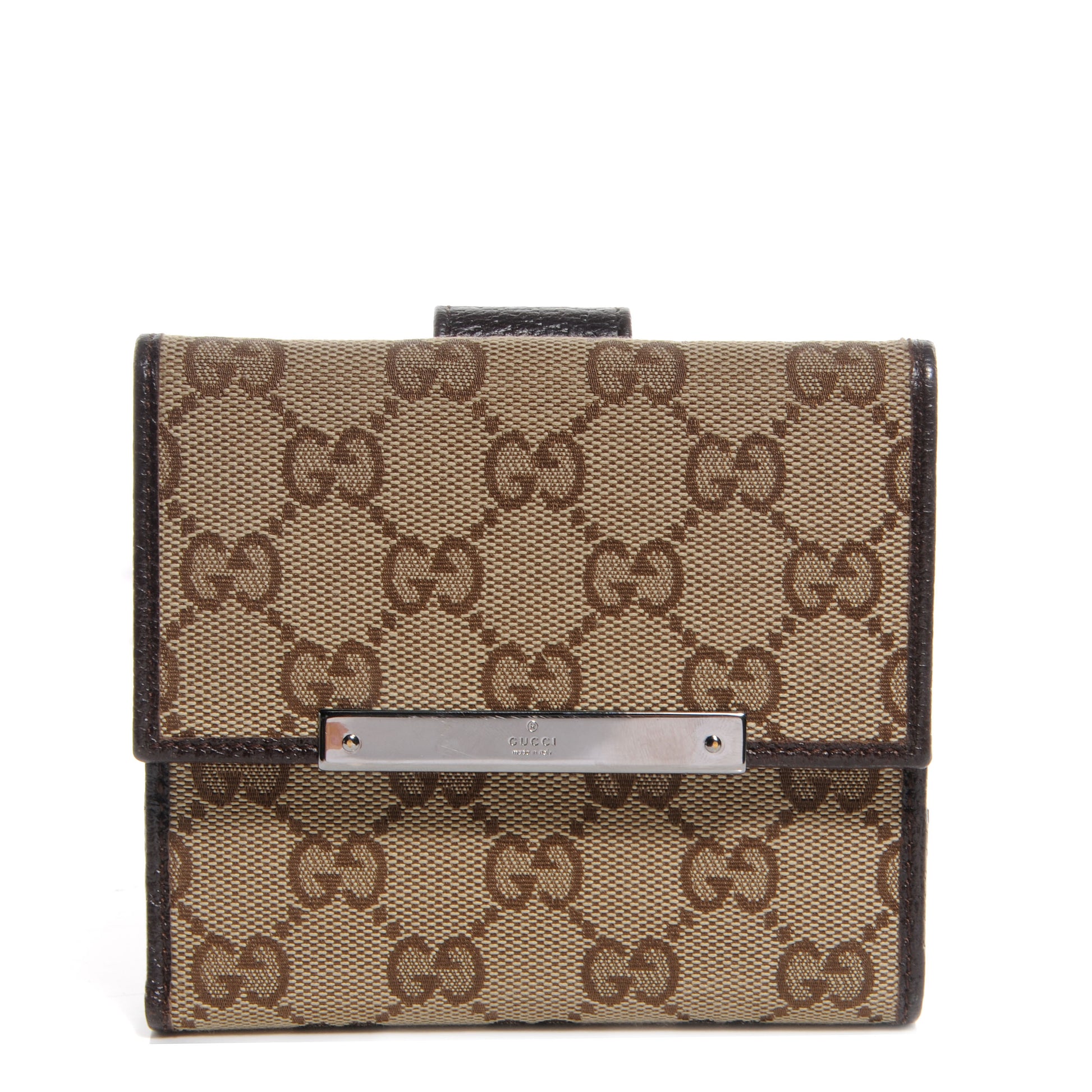 Gucci Monogram Metal Bar French Flap Wallet Beige Ebony Cocoa 1 of 8