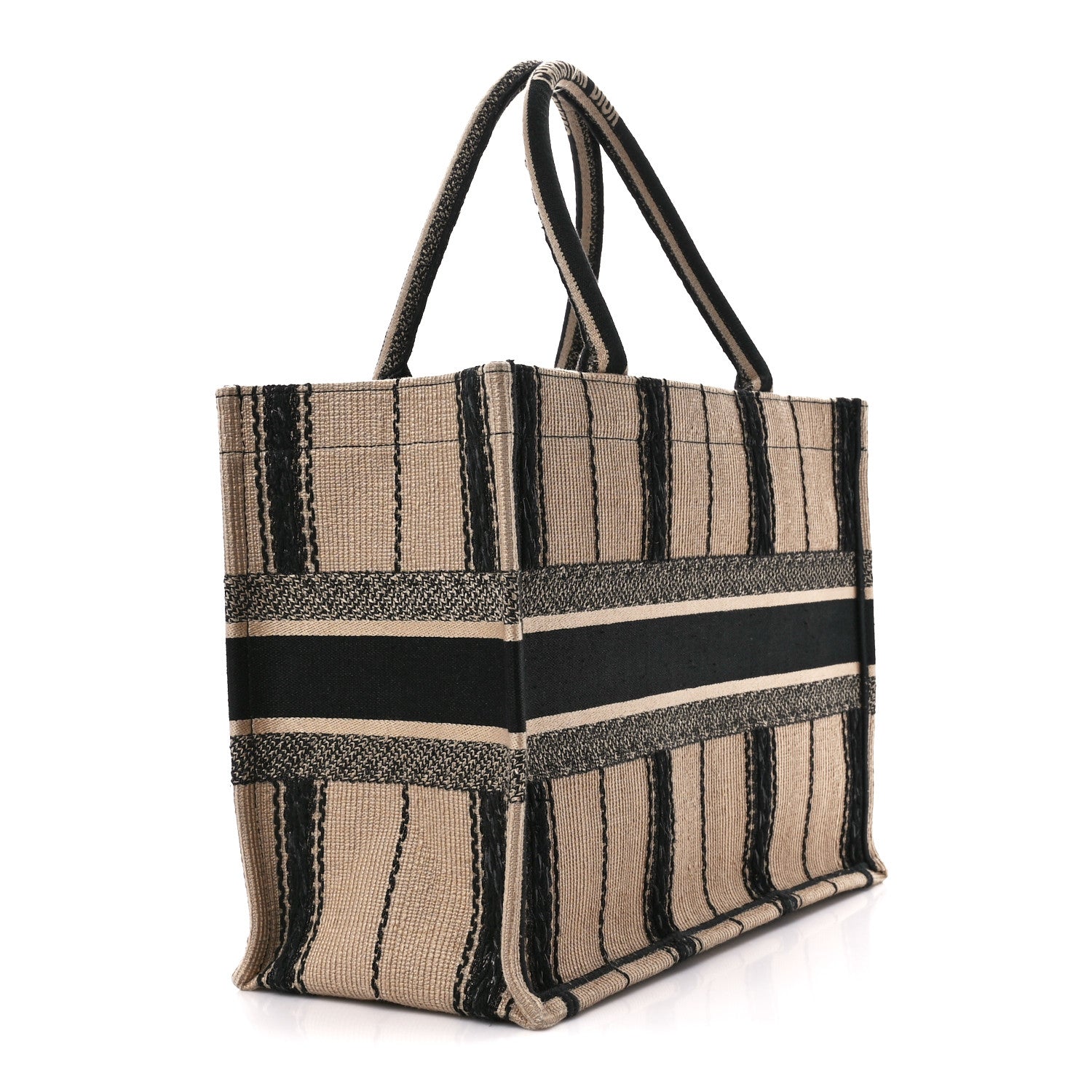 Christian Dior Canvas Embroidered Medium Bayadere Book Tote Black Beige 3 of 11