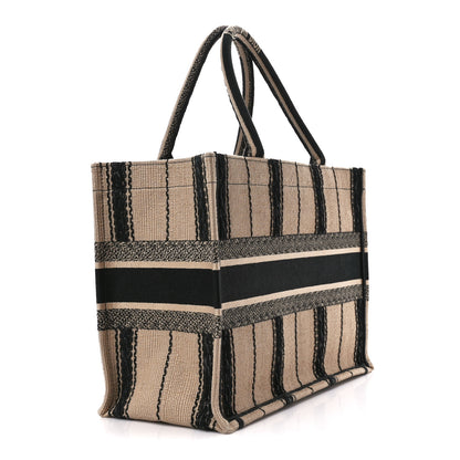 Christian Dior Canvas Embroidered Medium Bayadere Book Tote Black Beige 3 of 11