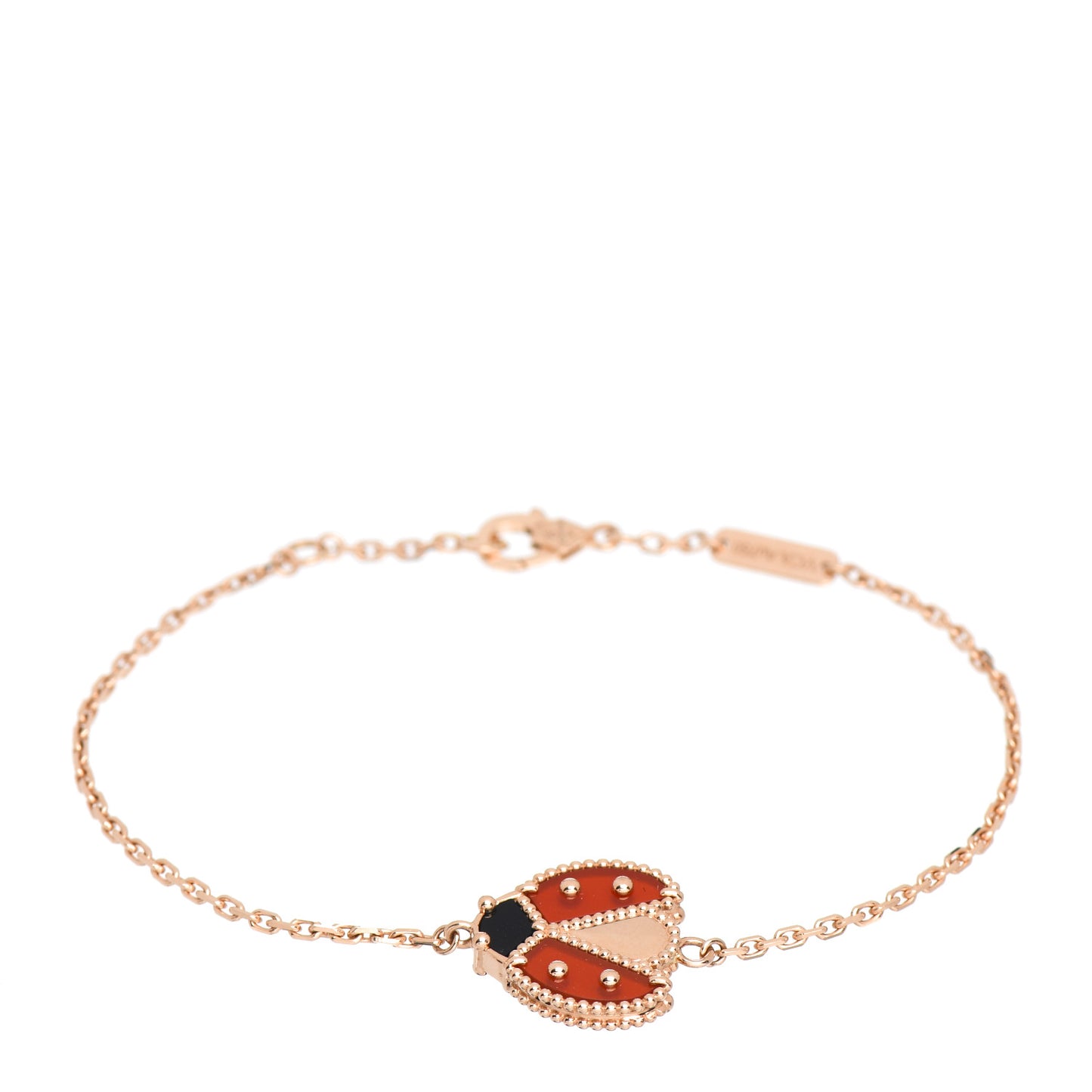 18K Rose Gold Carnelian Onyx Lucky Spring Open Wing Lady Bug Bracelet