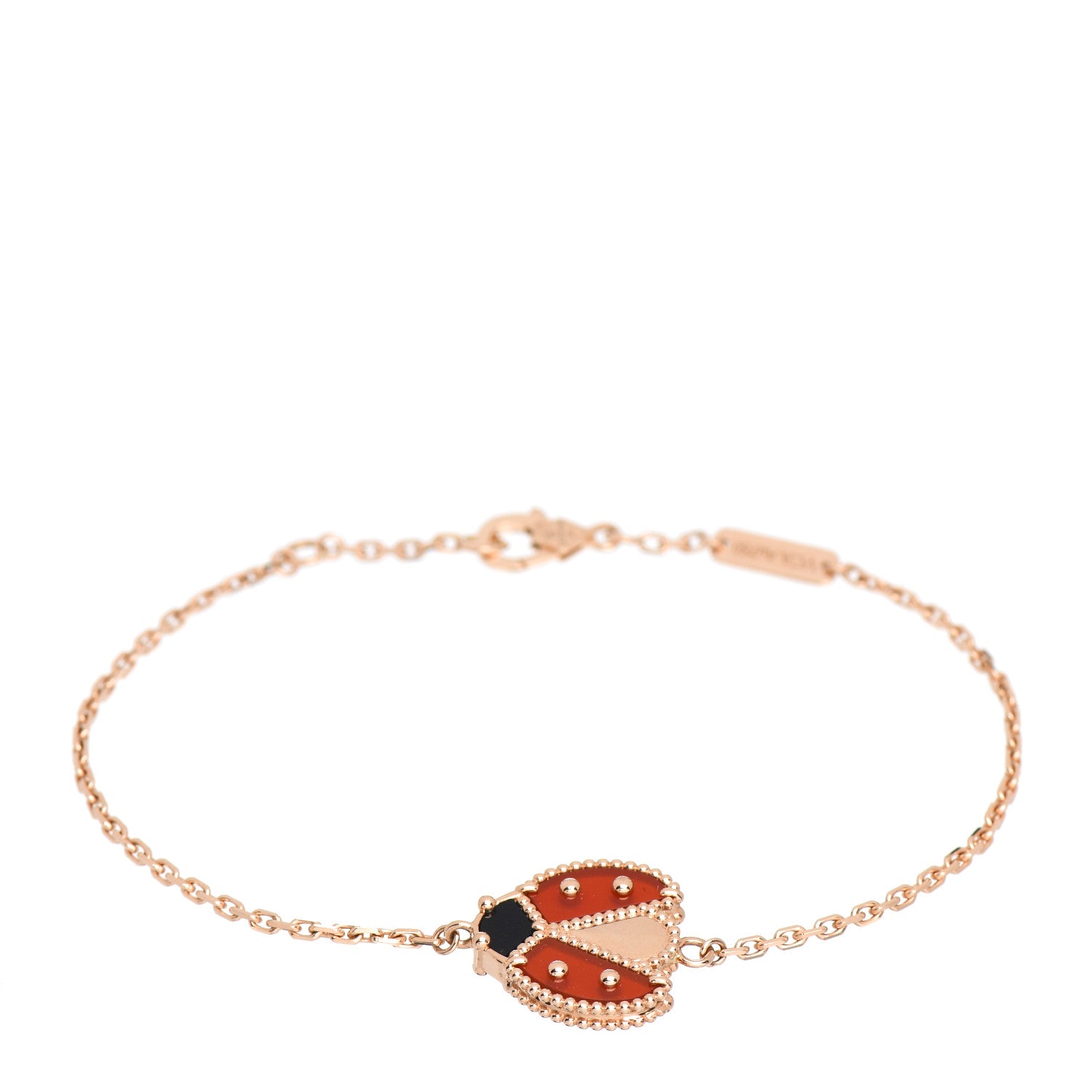 Van Cleef & Arpels 18K Rose Gold Carnelian Onyx Lucky Spring Open Wing Lady Bug Bracelet 1 of 5