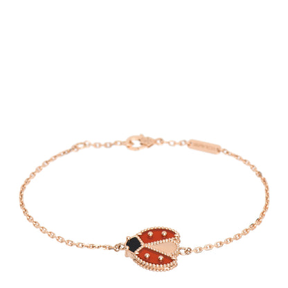Van Cleef & Arpels 18K Rose Gold Carnelian Onyx Lucky Spring Open Wing Lady Bug Bracelet 1 of 5