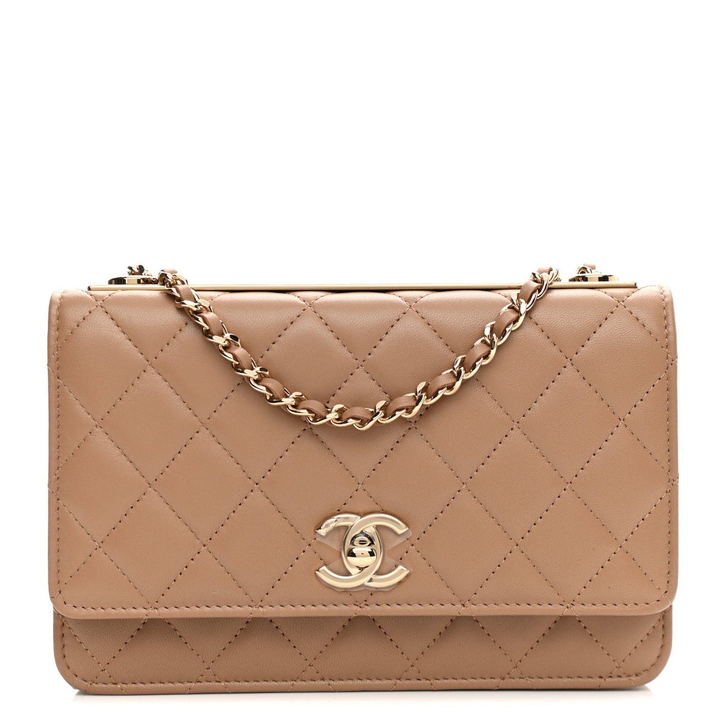Lambskin Quilted Trendy CC Wallet On Chain WOC Beige