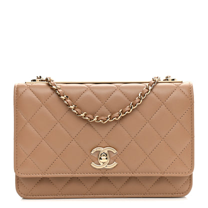 Chanel Lambskin Quilted Trendy CC Wallet On Chain WOC Beige 1 of 13