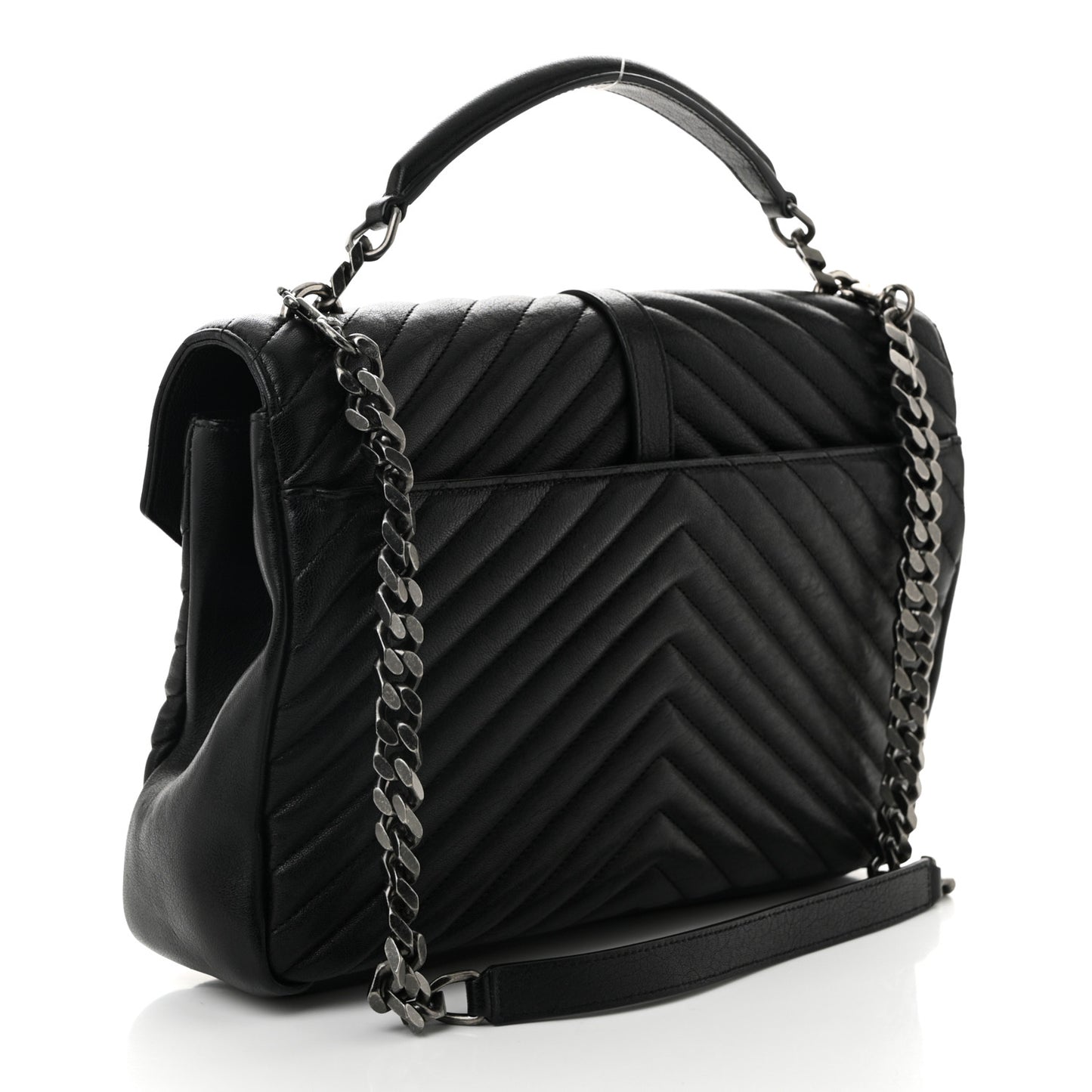 Sheepskin Matelasse Chevron Monogram Large College Satchel Black