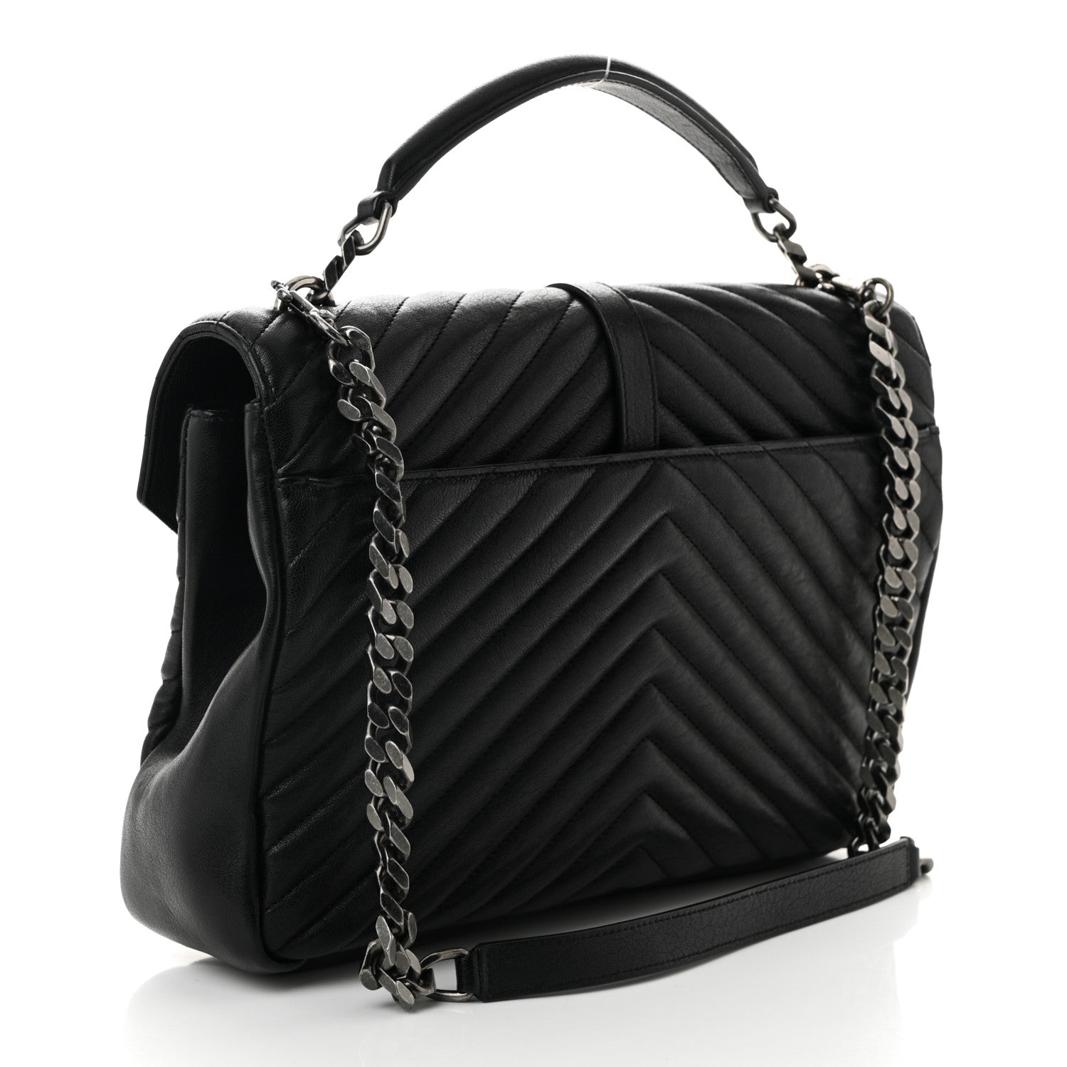 Saint Laurent Sheepskin Matelasse Chevron Monogram Large College Satchel Black 3 of 10