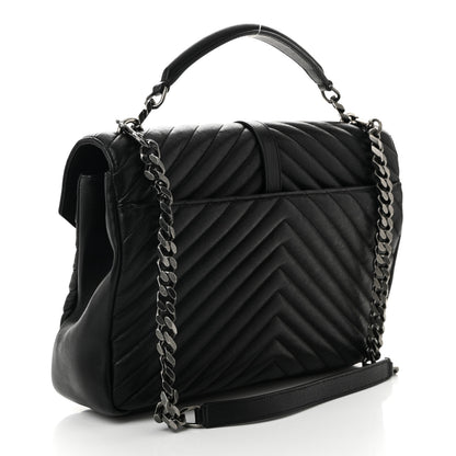 Saint Laurent Sheepskin Matelasse Chevron Monogram Large College Satchel Black 3 of 10