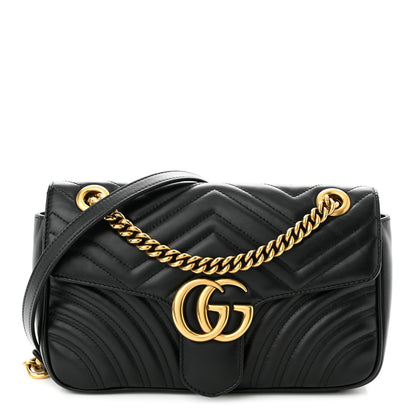 Gucci Calfskin Matelasse Small GG Marmont Shoulder Bag Black 1 of 10