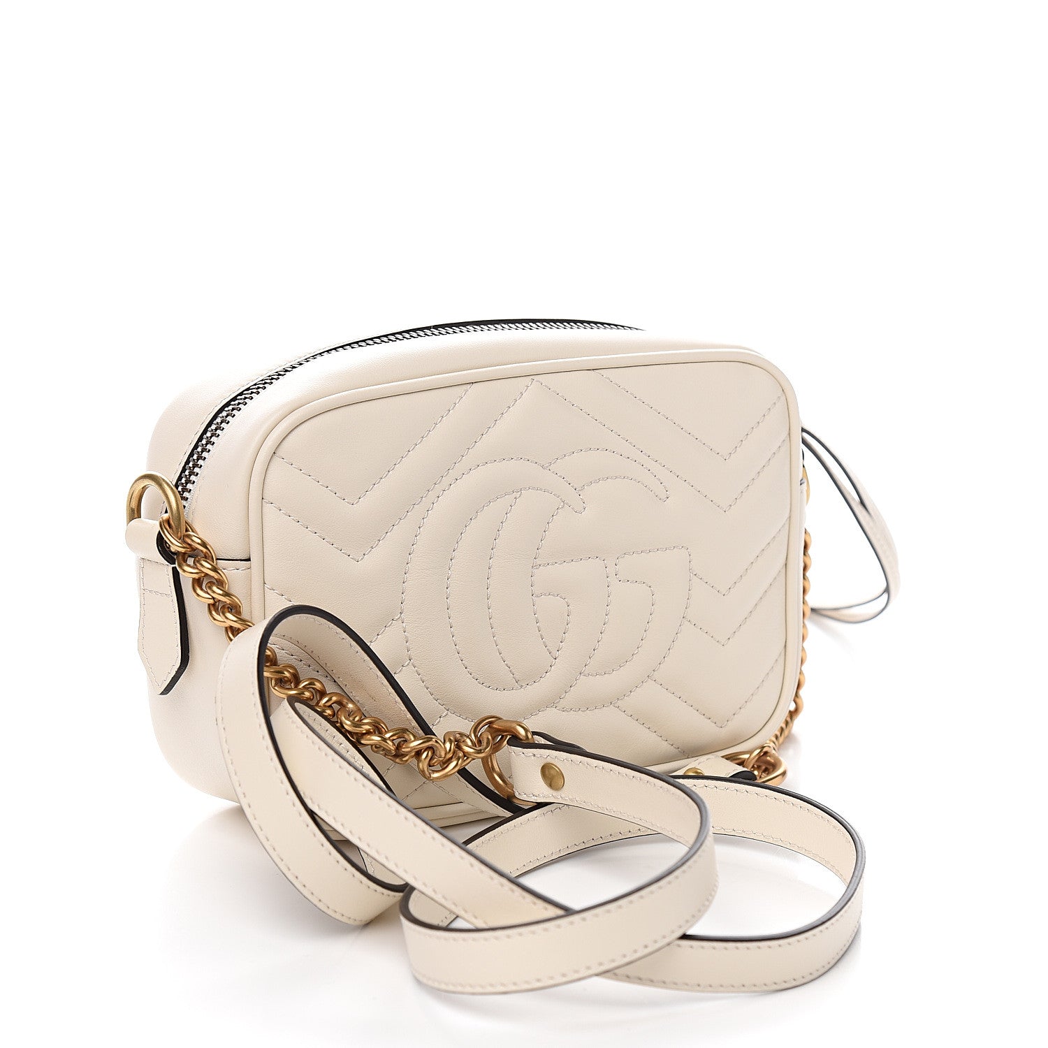 Gucci Calfskin Matelasse Mini GG Marmont Chain Shoulder Bag White 2 of 9