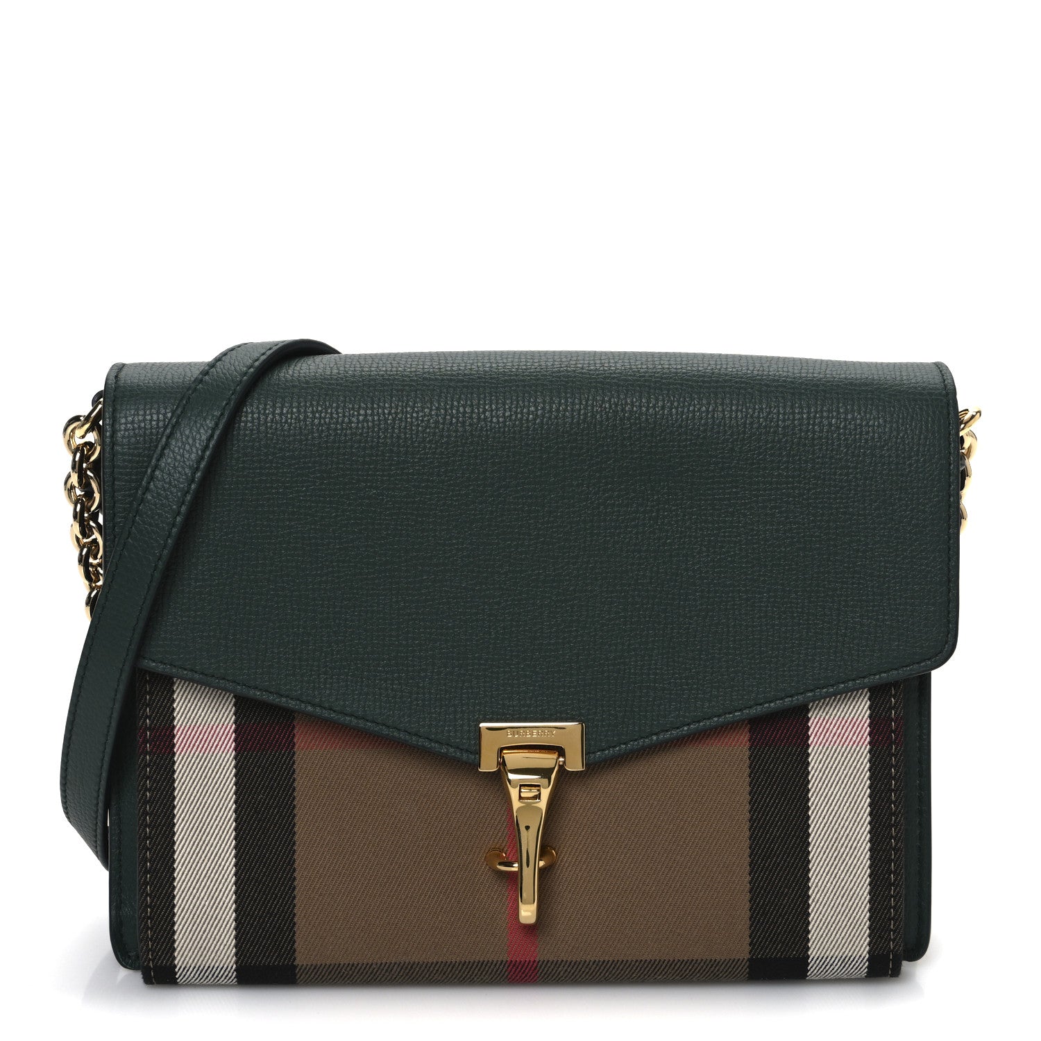 Burberry Derby Calfskin House Check Small Macken Crossbody Bag Dark Bottle Green 1 of 10