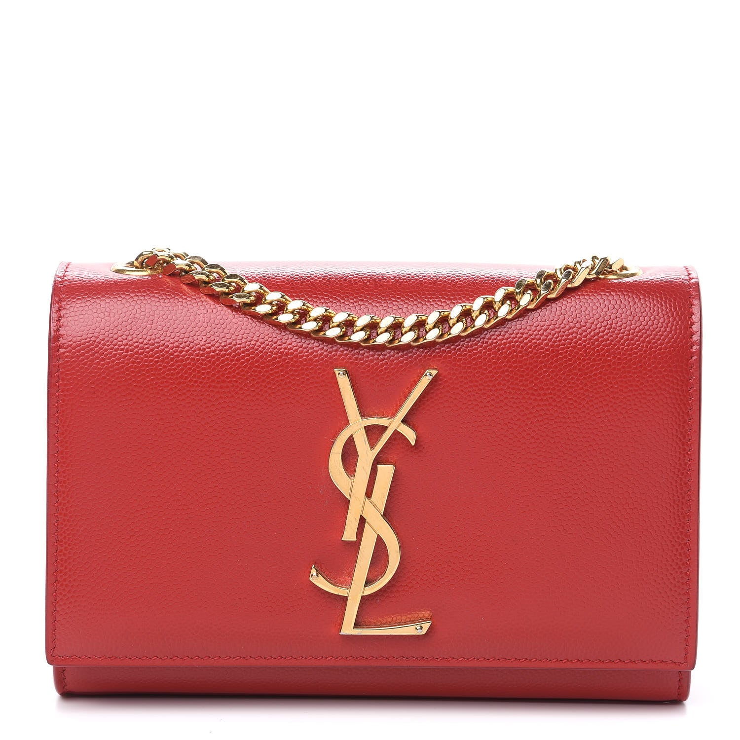 Saint Laurent Grain De Poudre Small Monogram Kate Satchel Red 1 of 11