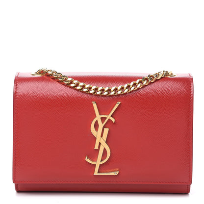 Saint Laurent Grain De Poudre Small Monogram Kate Satchel Red 1 of 11
