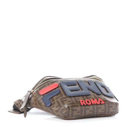 Fendi X FILA Glazed Fabric Vitello Century FF 1974 Mania Belt Bag Mogano Panna Blueberry 4 of 9