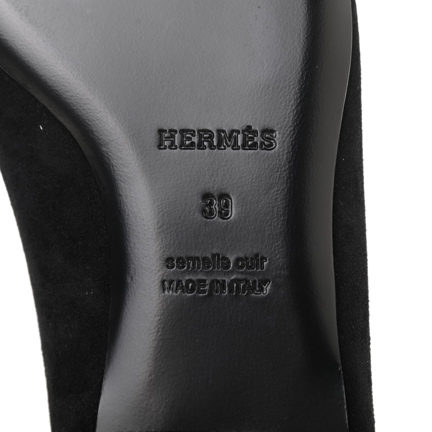 Hermes Suede Goatskin Bilbao Ballerina Flats 39 Black 7 of 9