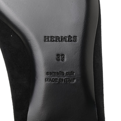 Hermes Suede Goatskin Bilbao Ballerina Flats 39 Black 7 of 9