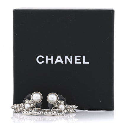 Chanel Crystal Pearl CC Leaf Earrings Silver 6 of 6