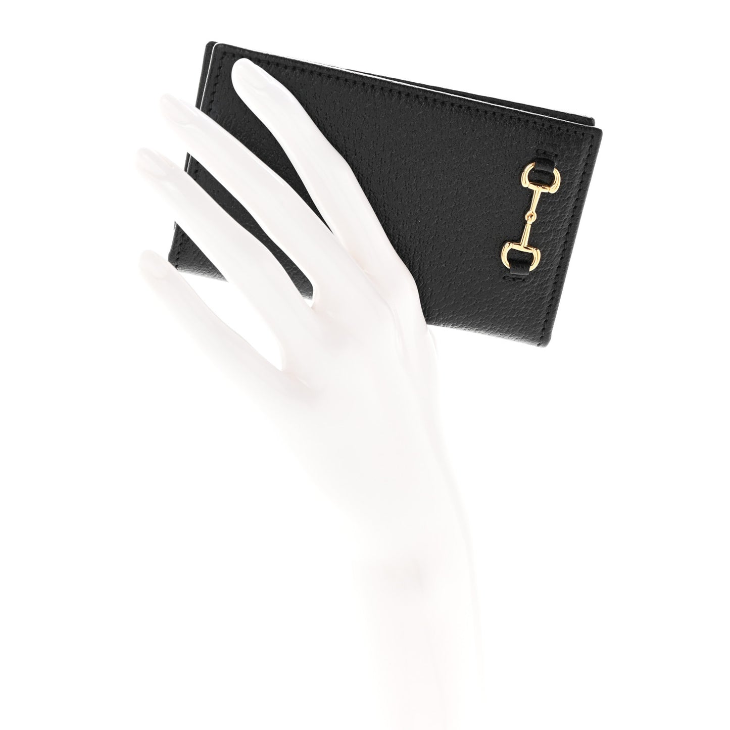 Textured Dollar Calfskin Horsebit Card Holder Black