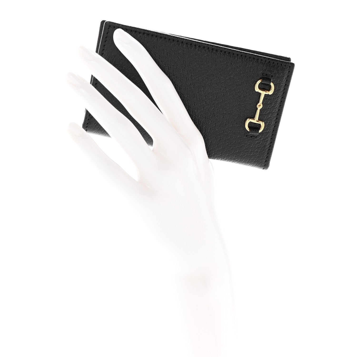 Gucci Textured Dollar Calfskin Horsebit Card Holder Black 2 of 7