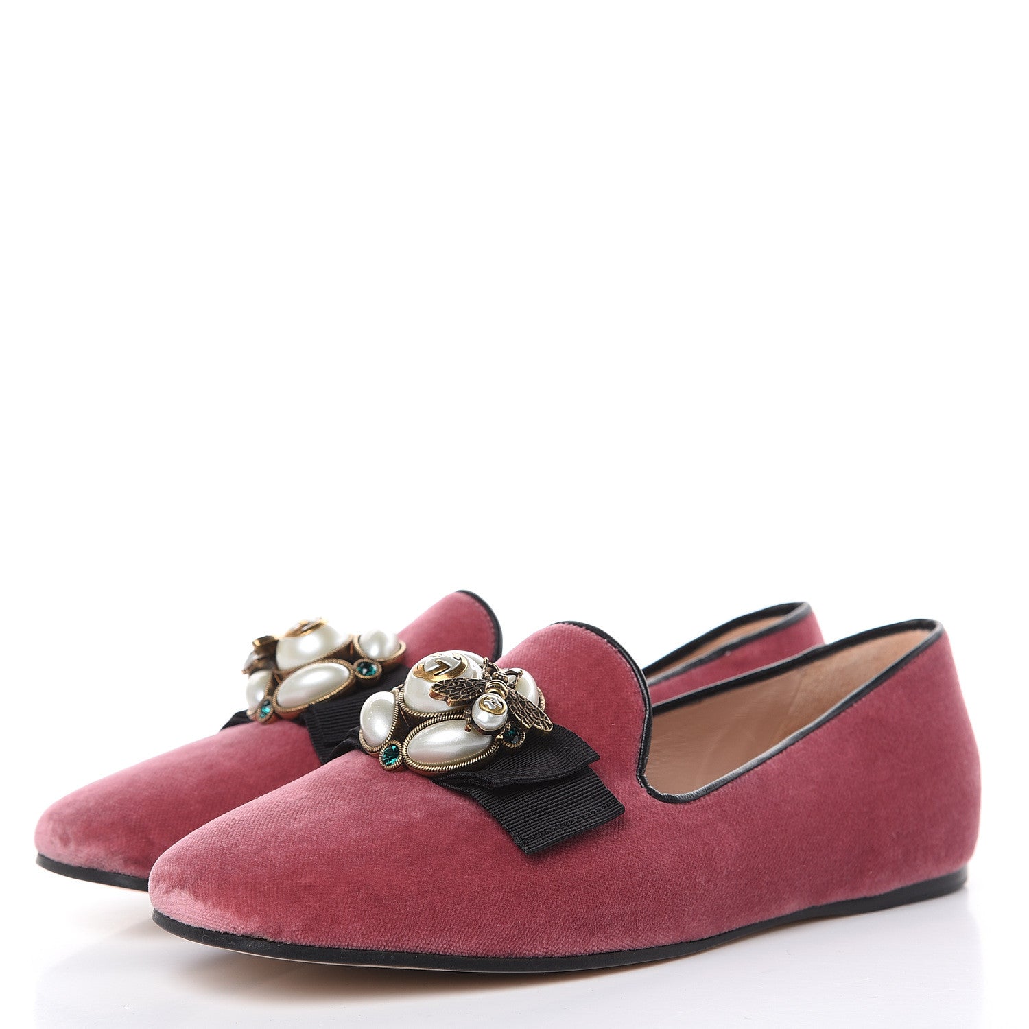 Gucci Velvet Etoile Pearl Embellished Loafers 38.5 Tibet Red 3 of 8