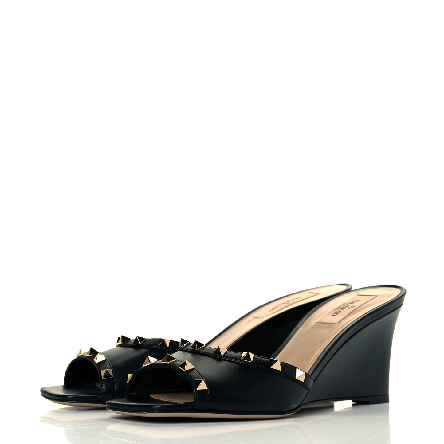 Calfskin Rockstud Wedge Sandals 41 Black