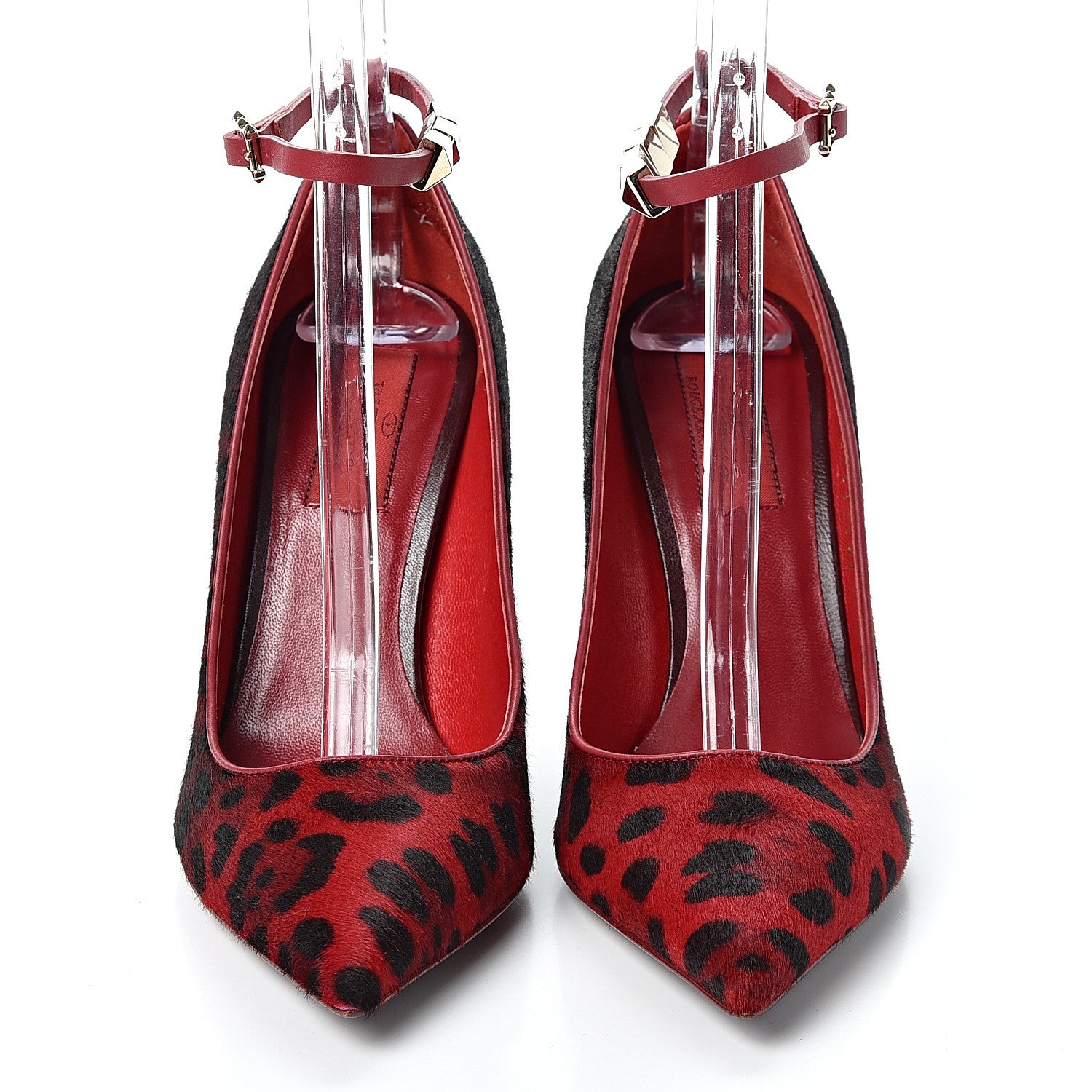 Valentino Garavani Calf Hair Leopard Print Rouge Absolute Rockstud Ankle Strap Pumps 37 Red Black 2 of 10