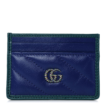 Gucci Azalea Calfskin Matelasse Diagonal Enamel Torchon GG Marmont Card Holder Imperial Blue Pavone 1 of 8